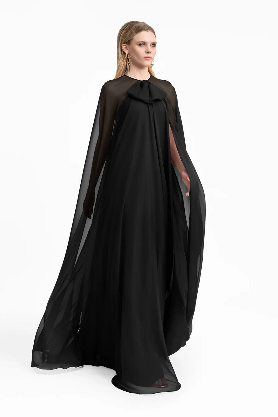 Bow Detail Dress with Cape Sleeves