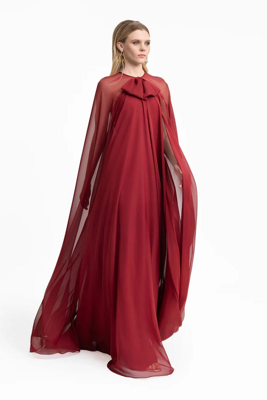 Bow Detail Dress with Cape Sleeves