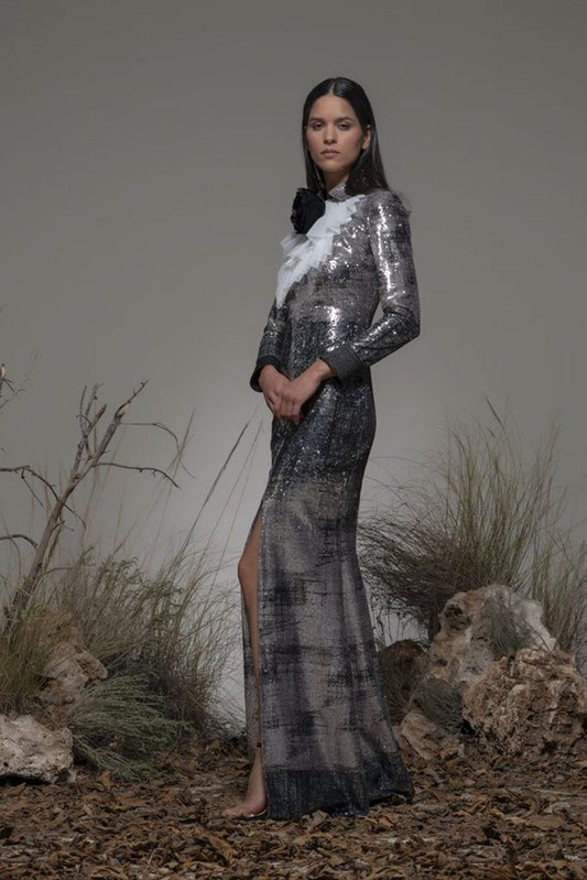 Bellusco Long Sleeve Slit Gown