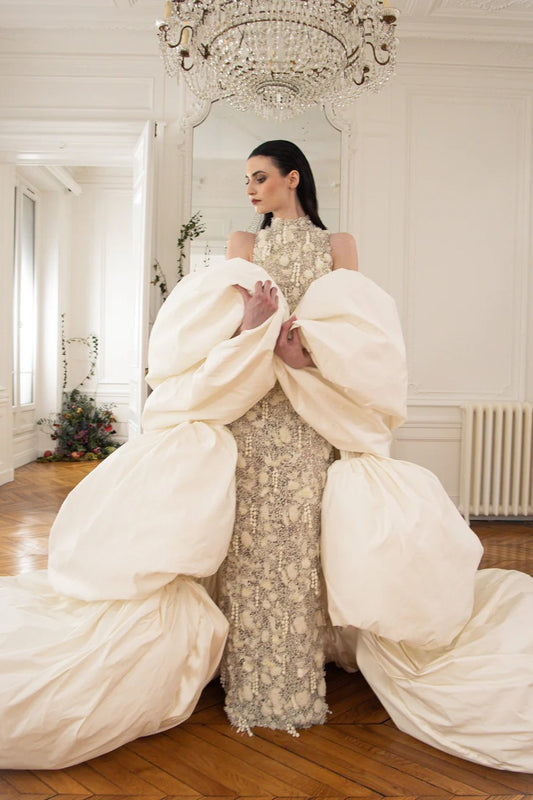 Sleeveless Embroidered Gown with Opera Coat