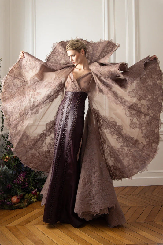 Mermaid Corset Gown with Lace Cape
