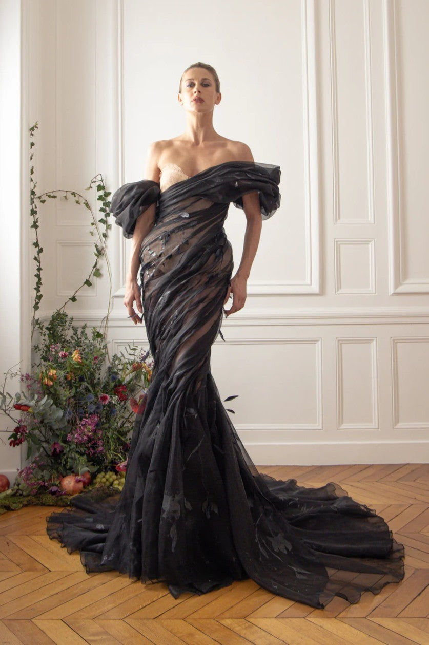 Off-Shoulder Tulle Mermaid Gown
