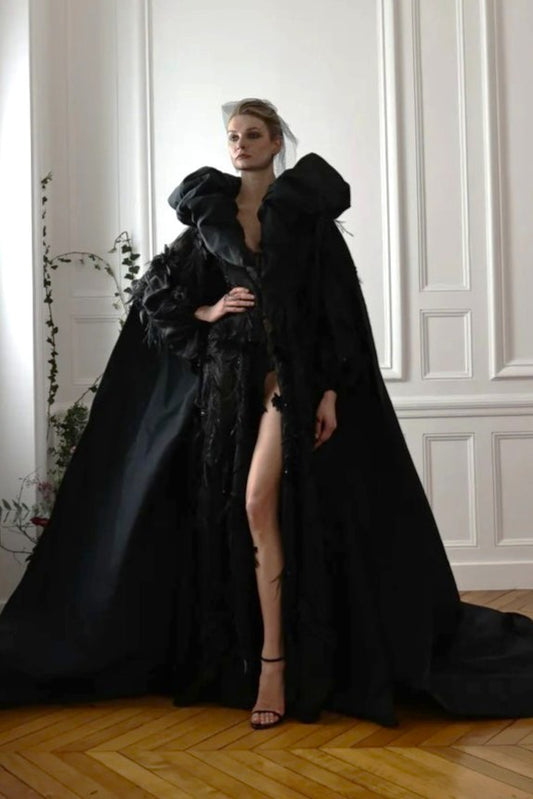 Organza Gown with Embroidered Taffeta Cape