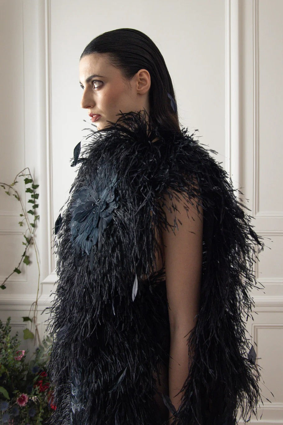 High-Neck Feather Gown