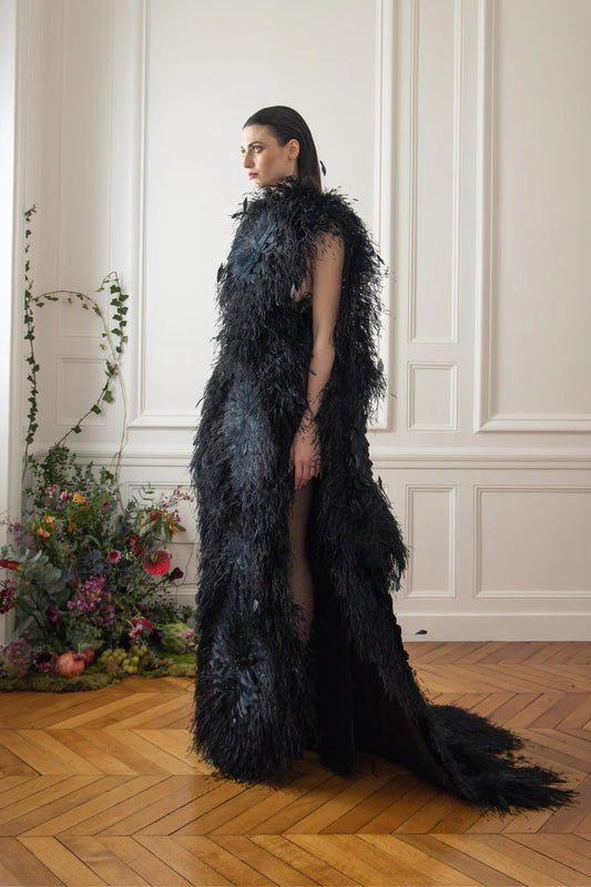 High-Neck Feather Gown