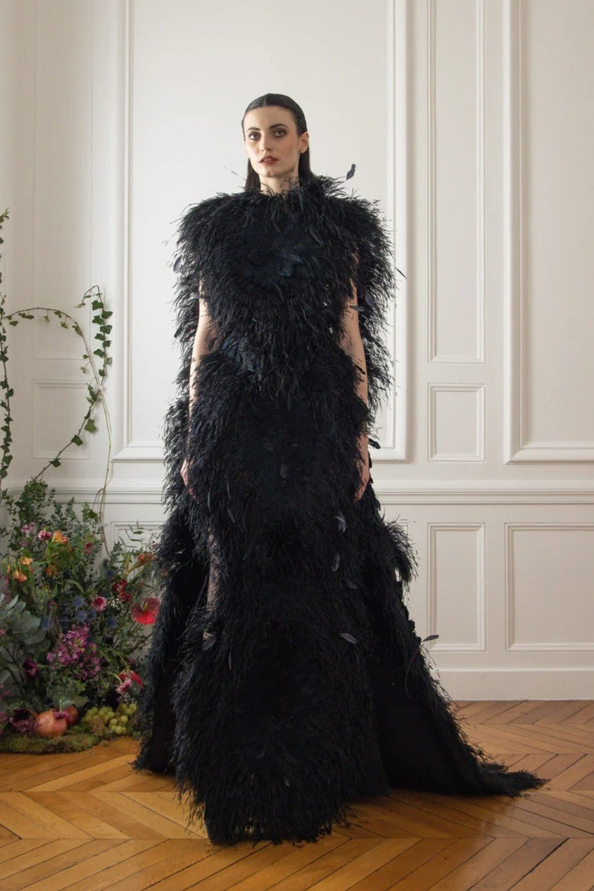 High-Neck Feather Gown