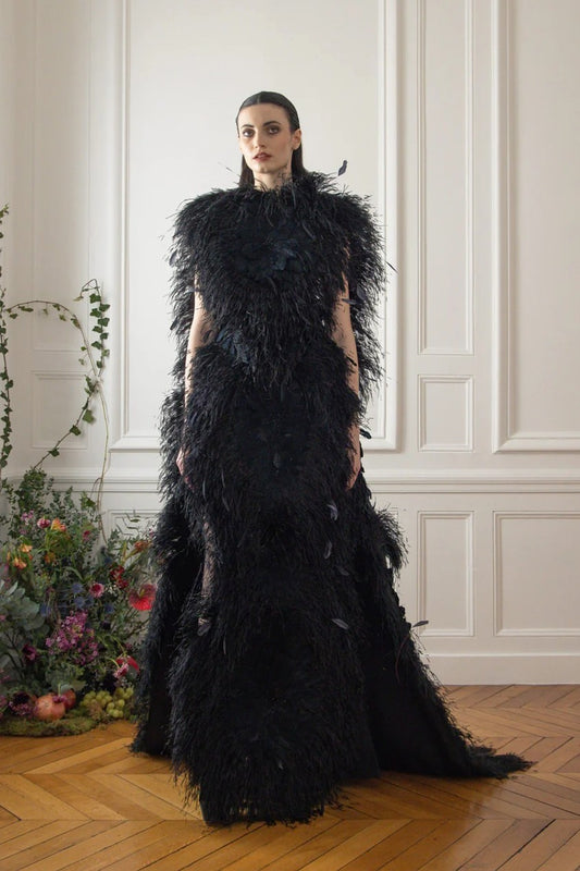 High-Neck Feather Gown