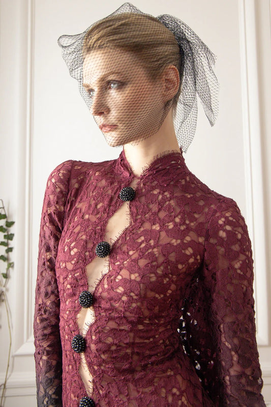 Mandarin Collar Lace Gown