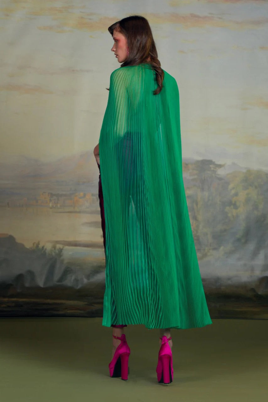 Cape Blouse with High-Rise Trousers