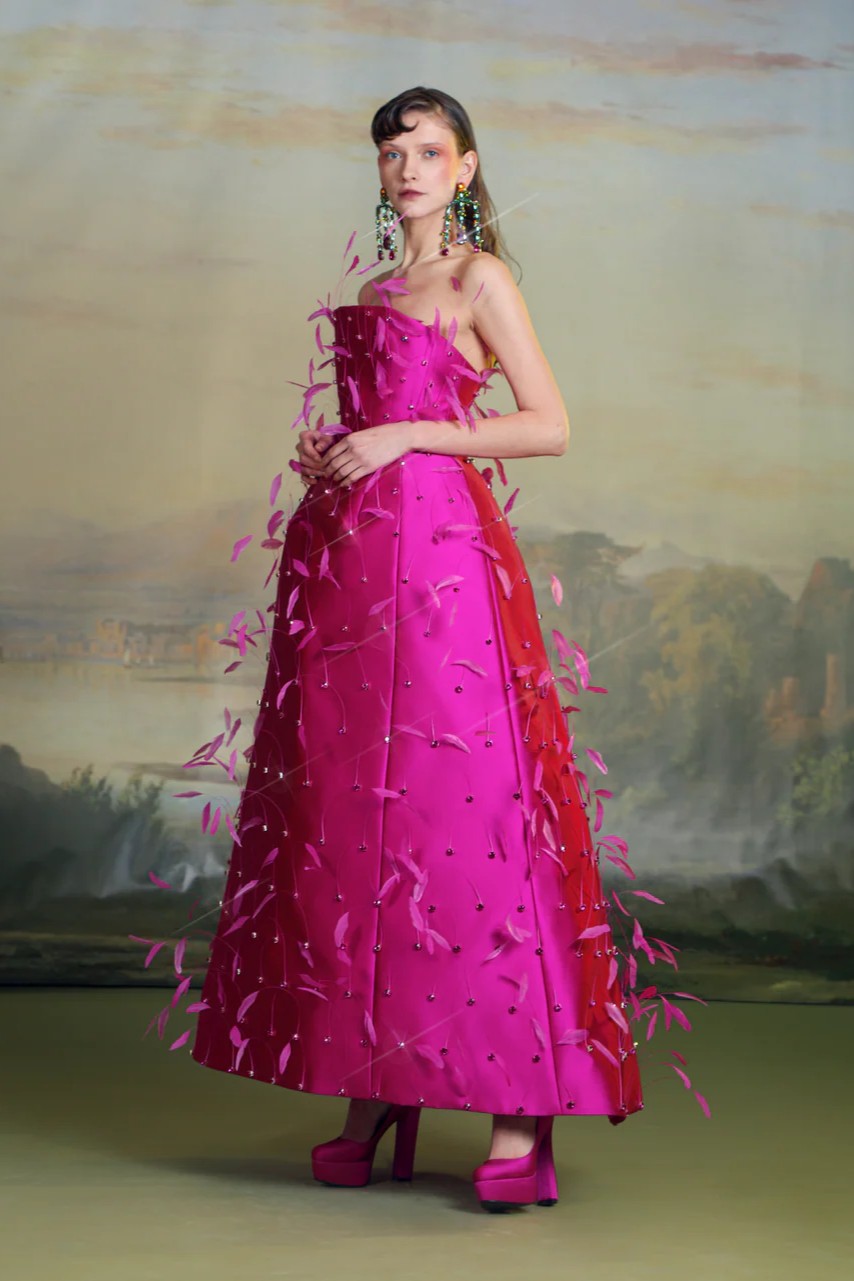 Strapless Feather Plume Gown