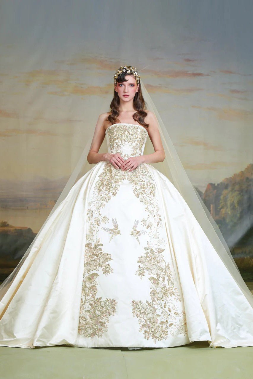 Strapless Regal Embroidered Ball Gown