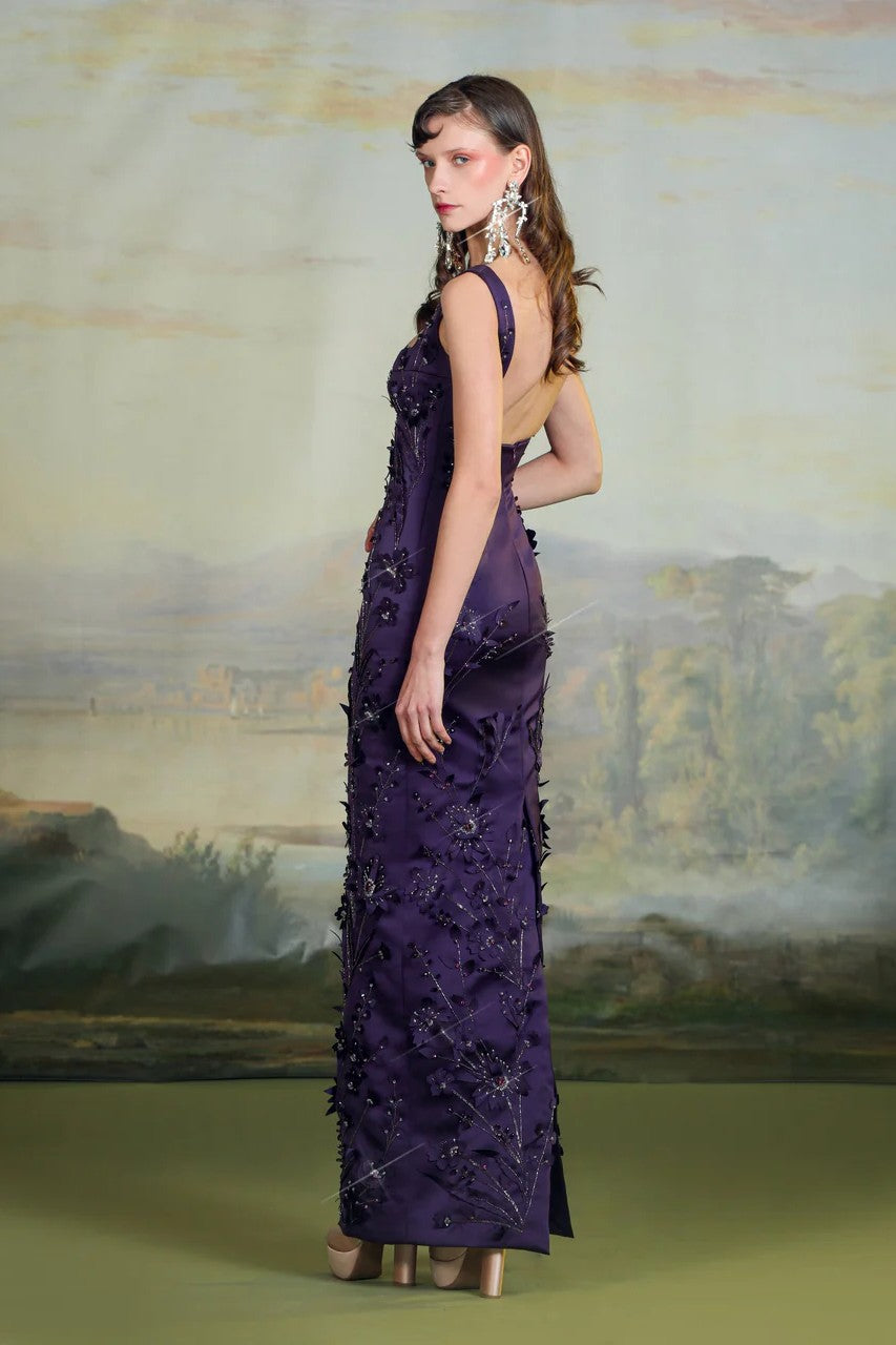 Sleeveless Embroidered Column Gown