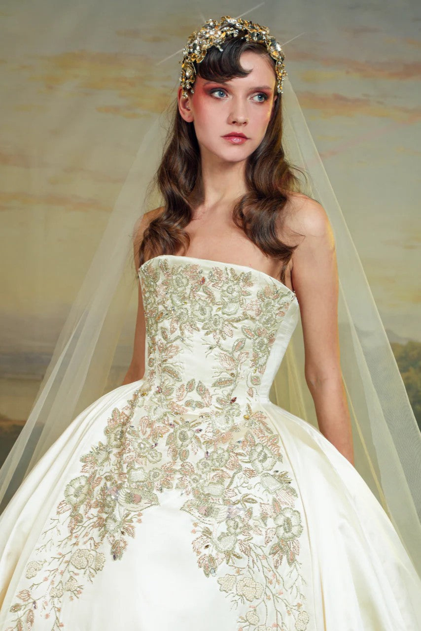 Strapless Regal Embroidered Ball Gown