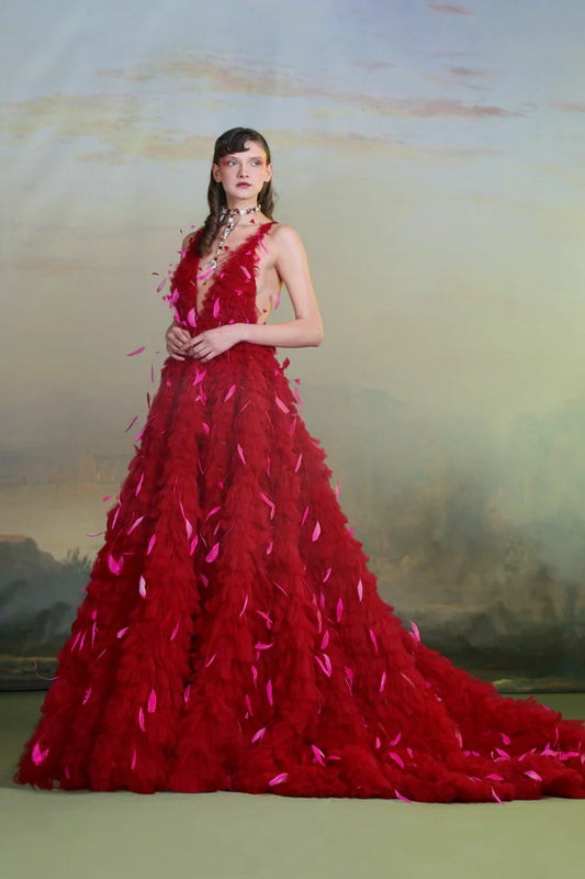 Sleeveless Ruffled A-Line Gown