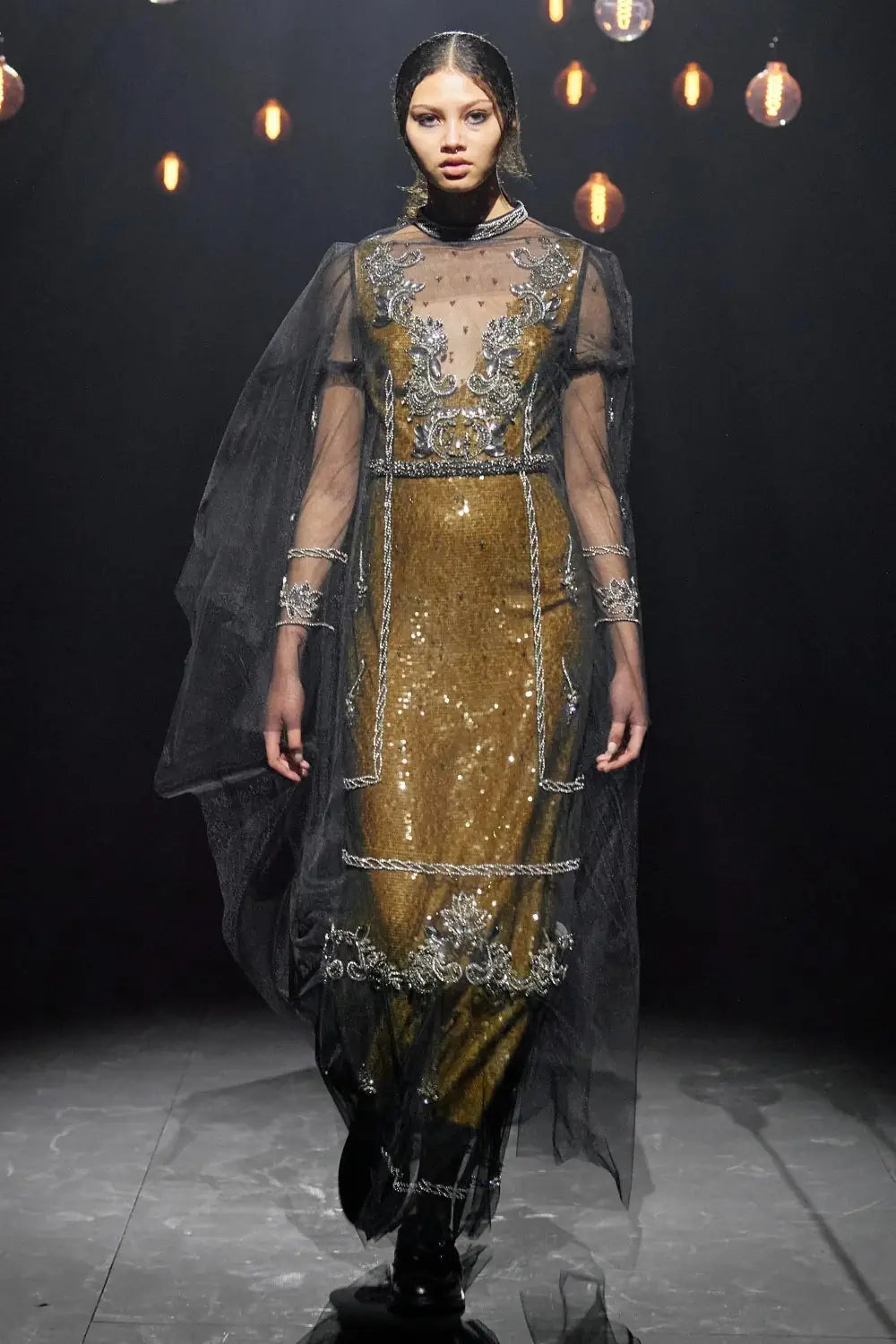 Long Sleeve Sheer Illusion Gown