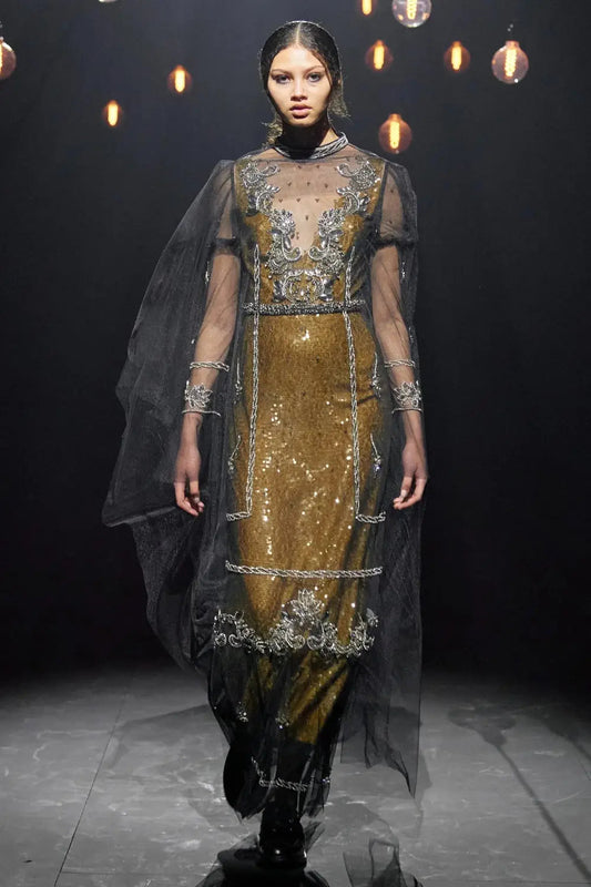 Long Sleeve Sheer Illusion Gown