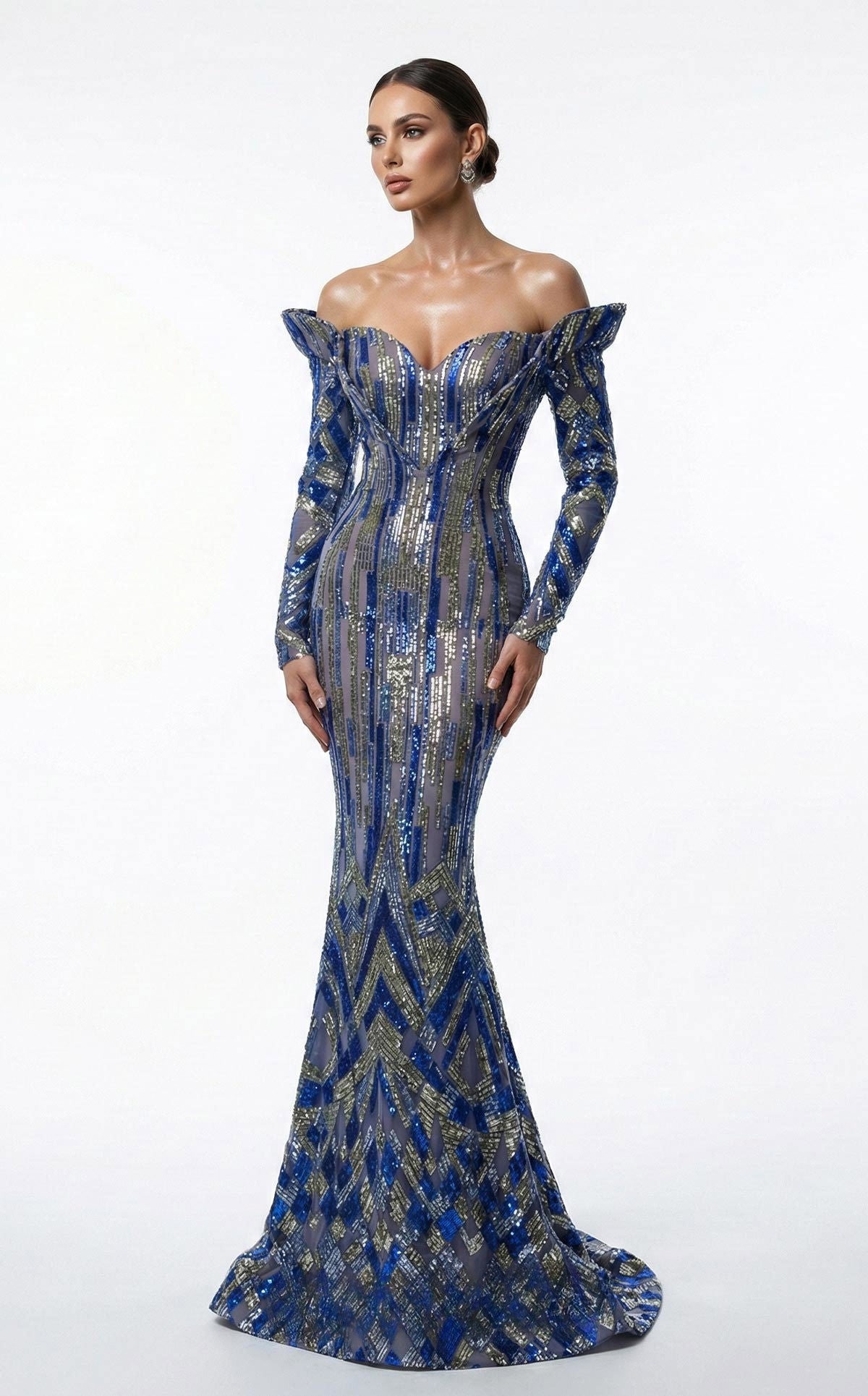 Sequined Upside-Down Cap Sleeve Gown