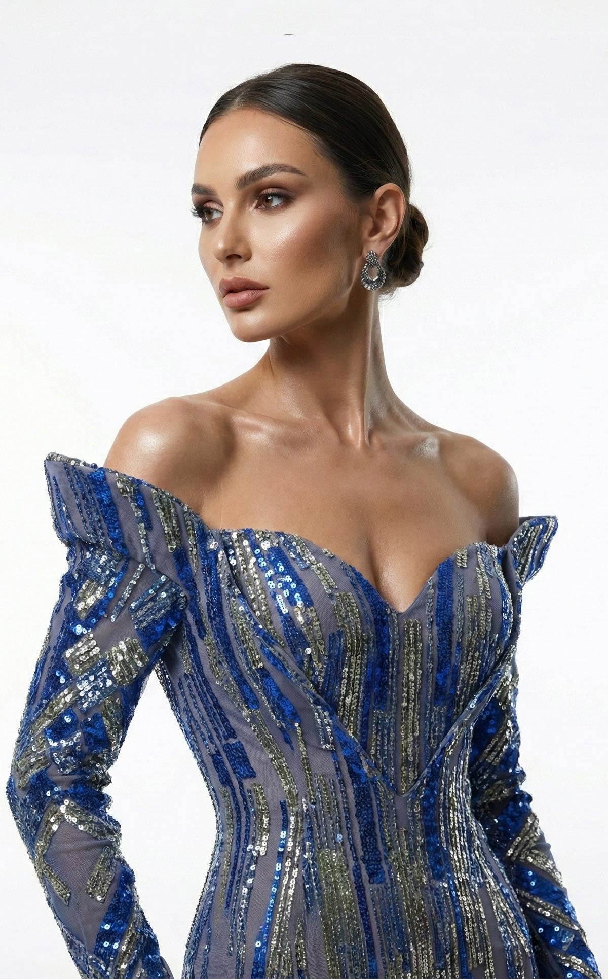 Sequined Upside-Down Cap Sleeve Gown