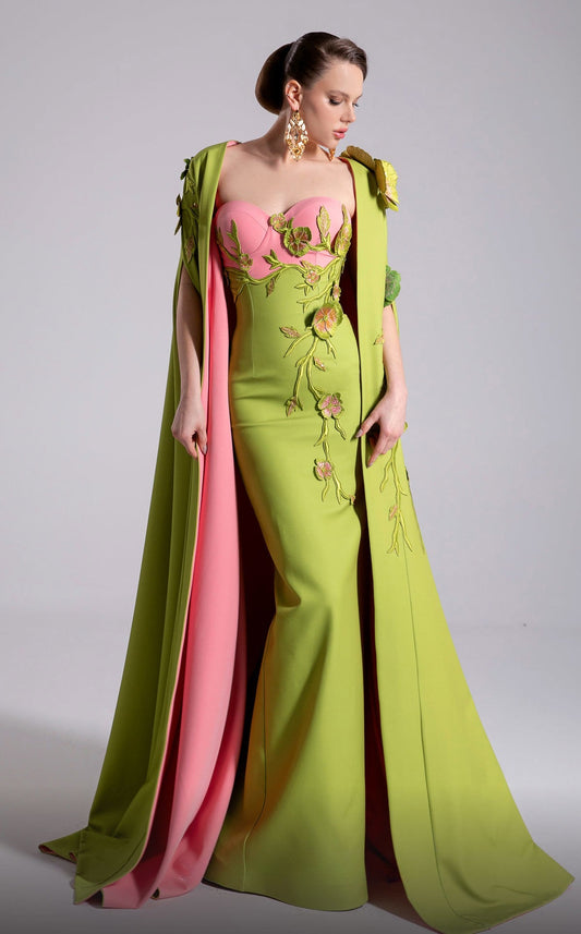 Floral Gown with Cape
