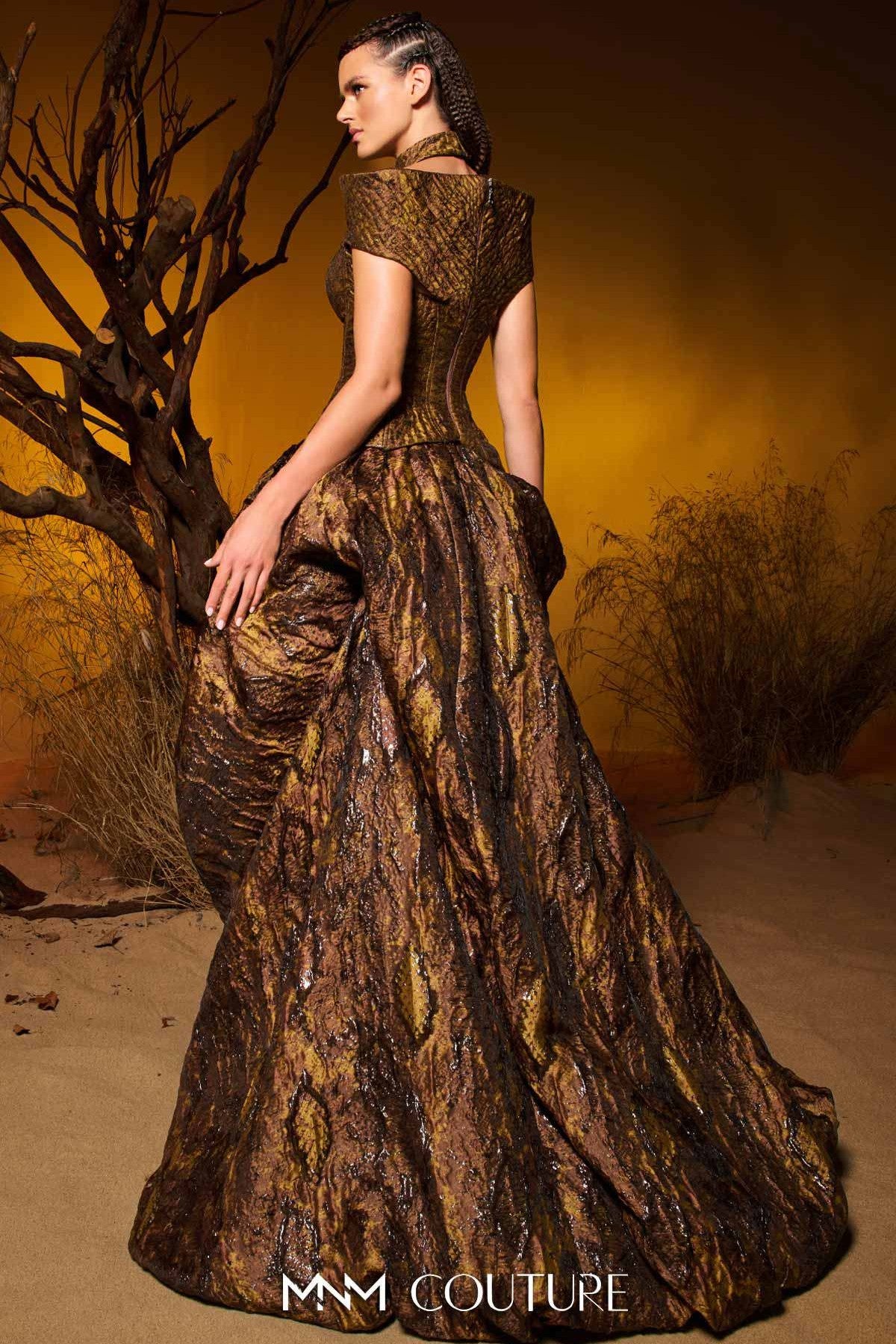 Metallic Jacquard Choker Gown