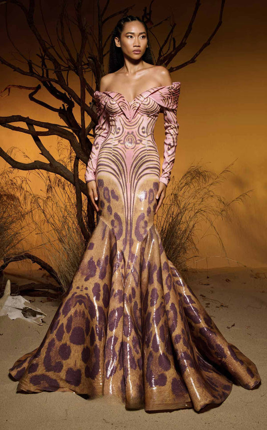 Sequined Jacquard Mermaid Gown
