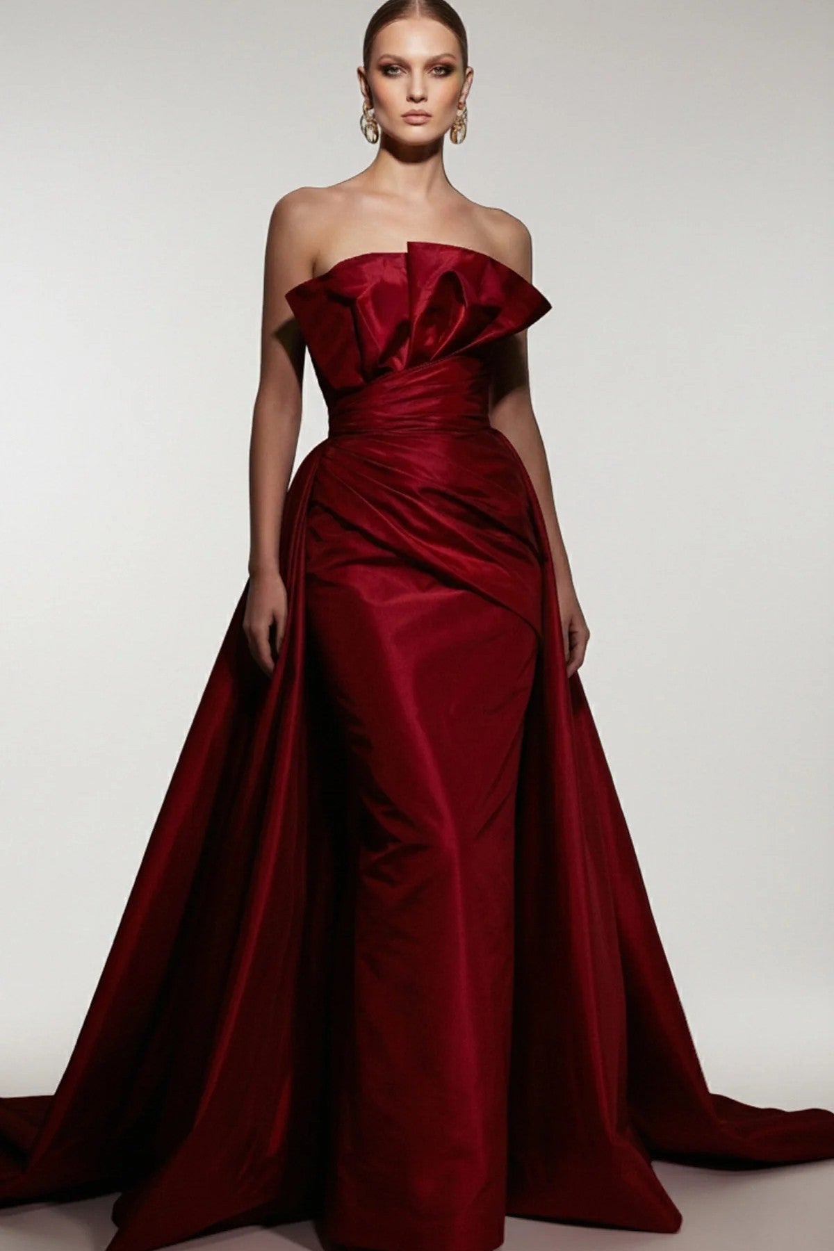 Strapless Architectural Gown with Overskirt