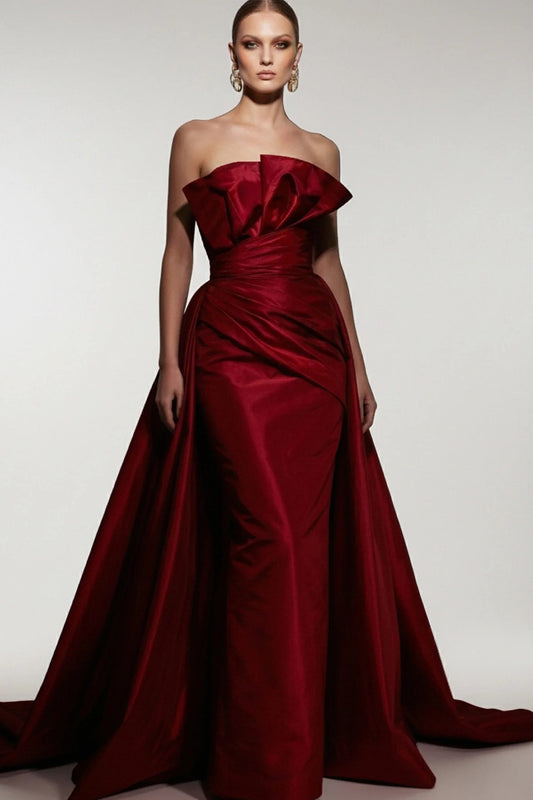 Strapless Architectural Gown with Overskirt