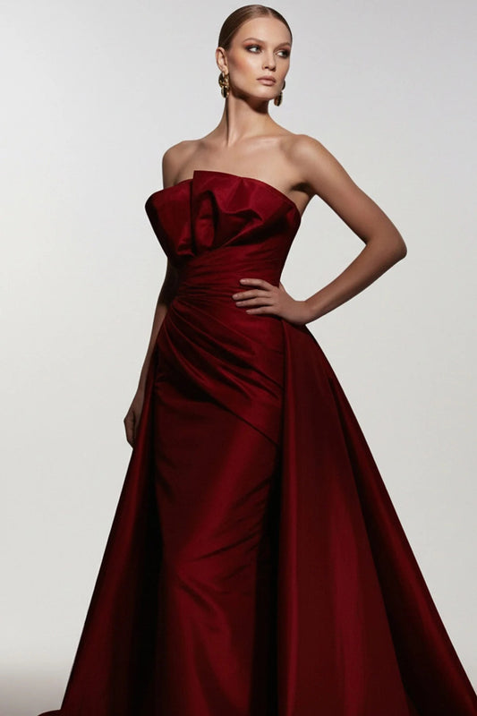 Strapless Architectural Gown with Overskirt