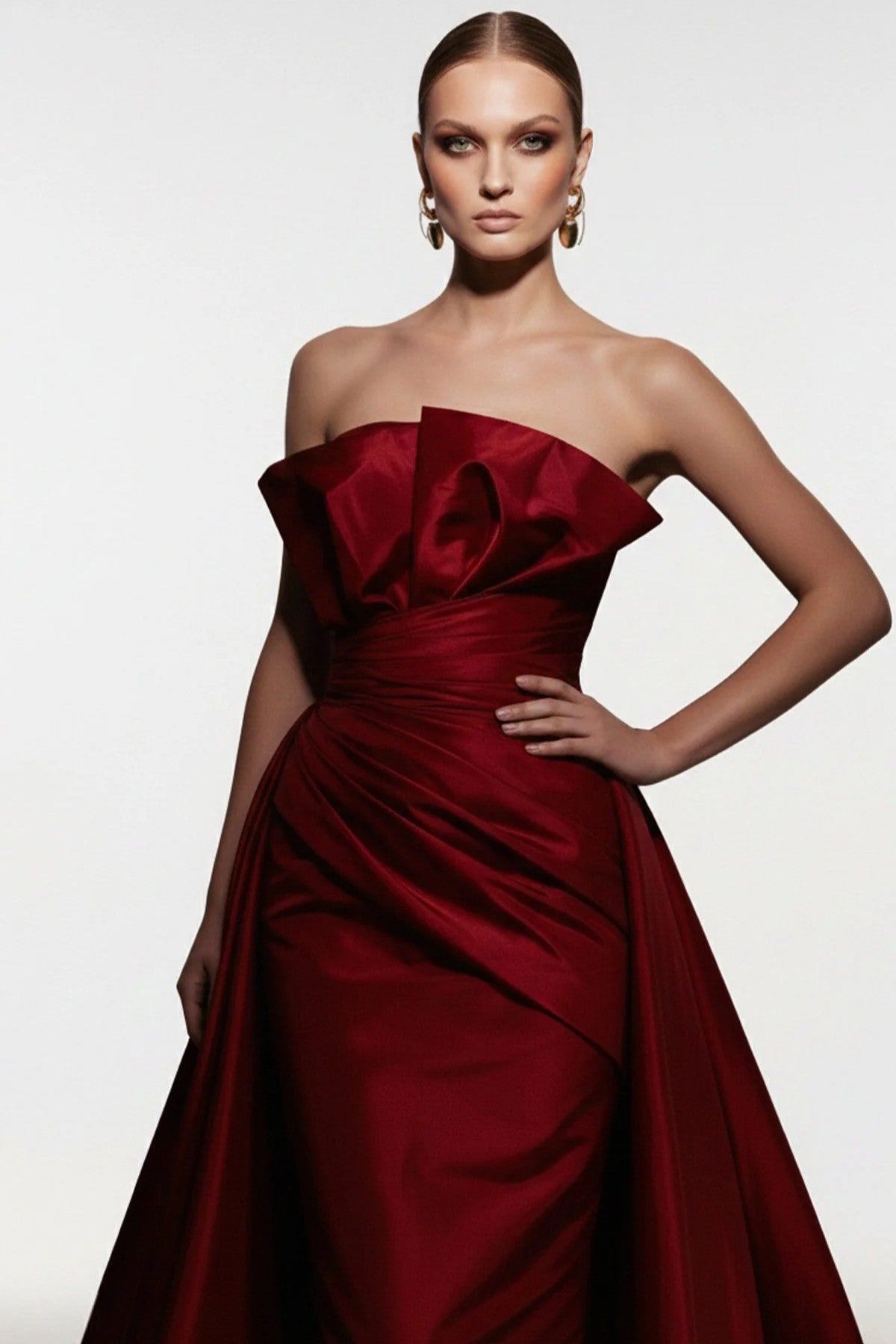 Strapless Architectural Gown with Overskirt