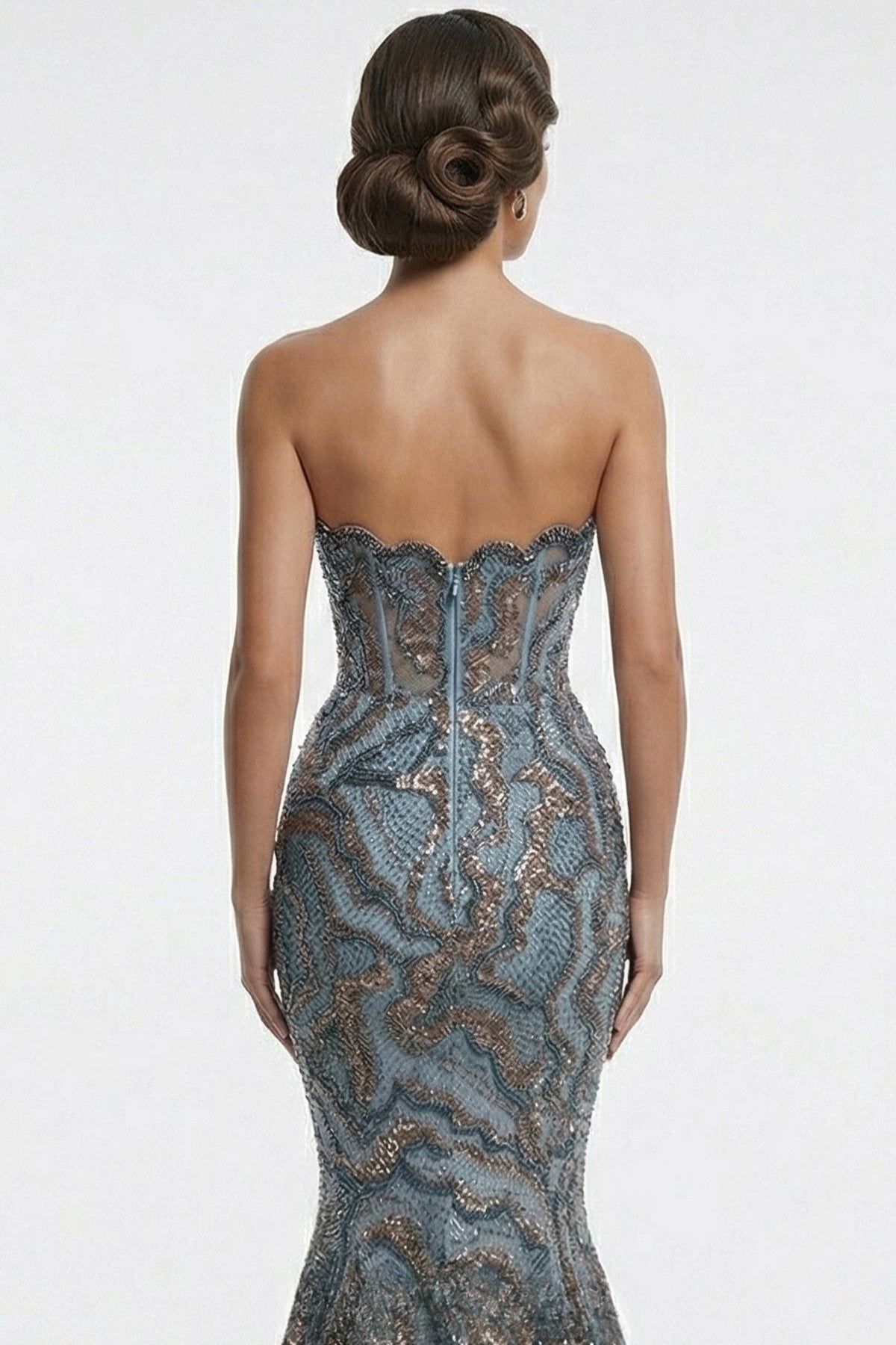 Fully Beaded Wavy Sweetheart Mermaid Gown