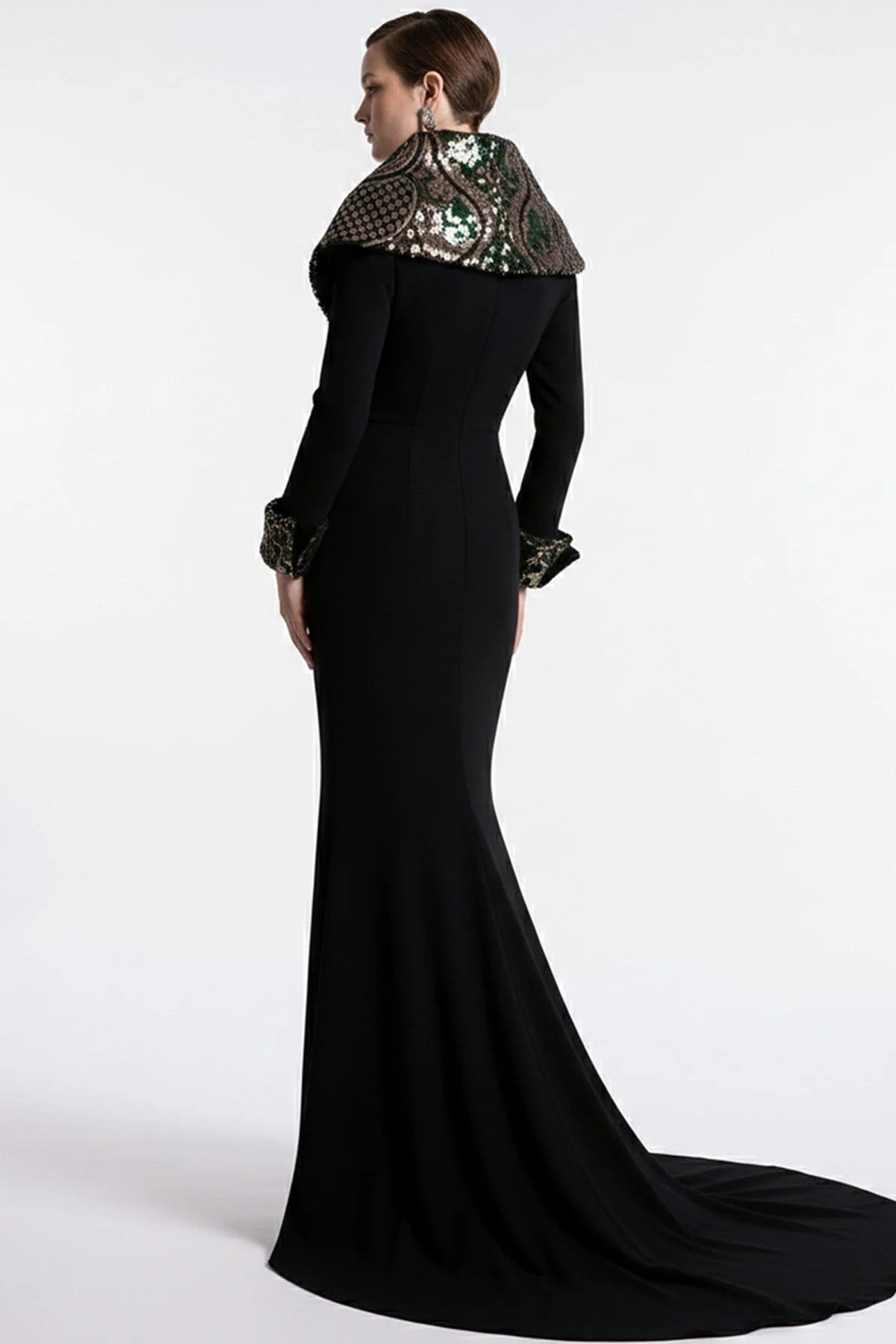 Black Embellished Collar Gown