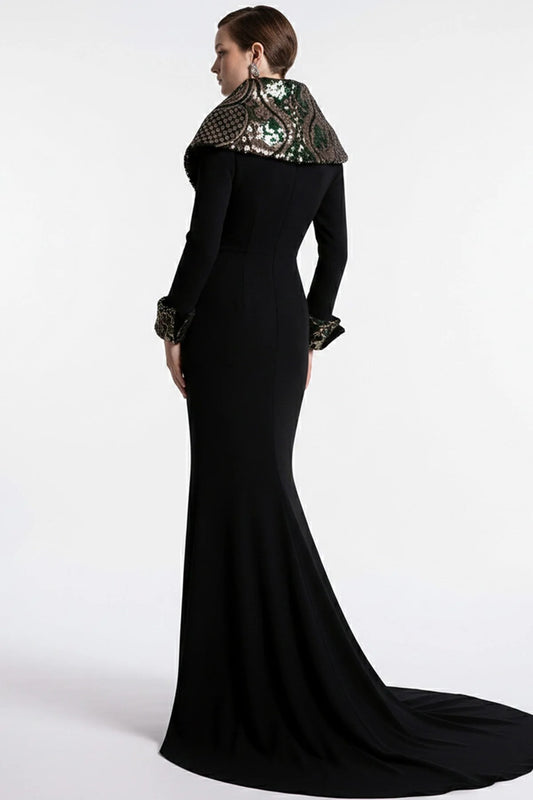 Black Embellished Collar Gown