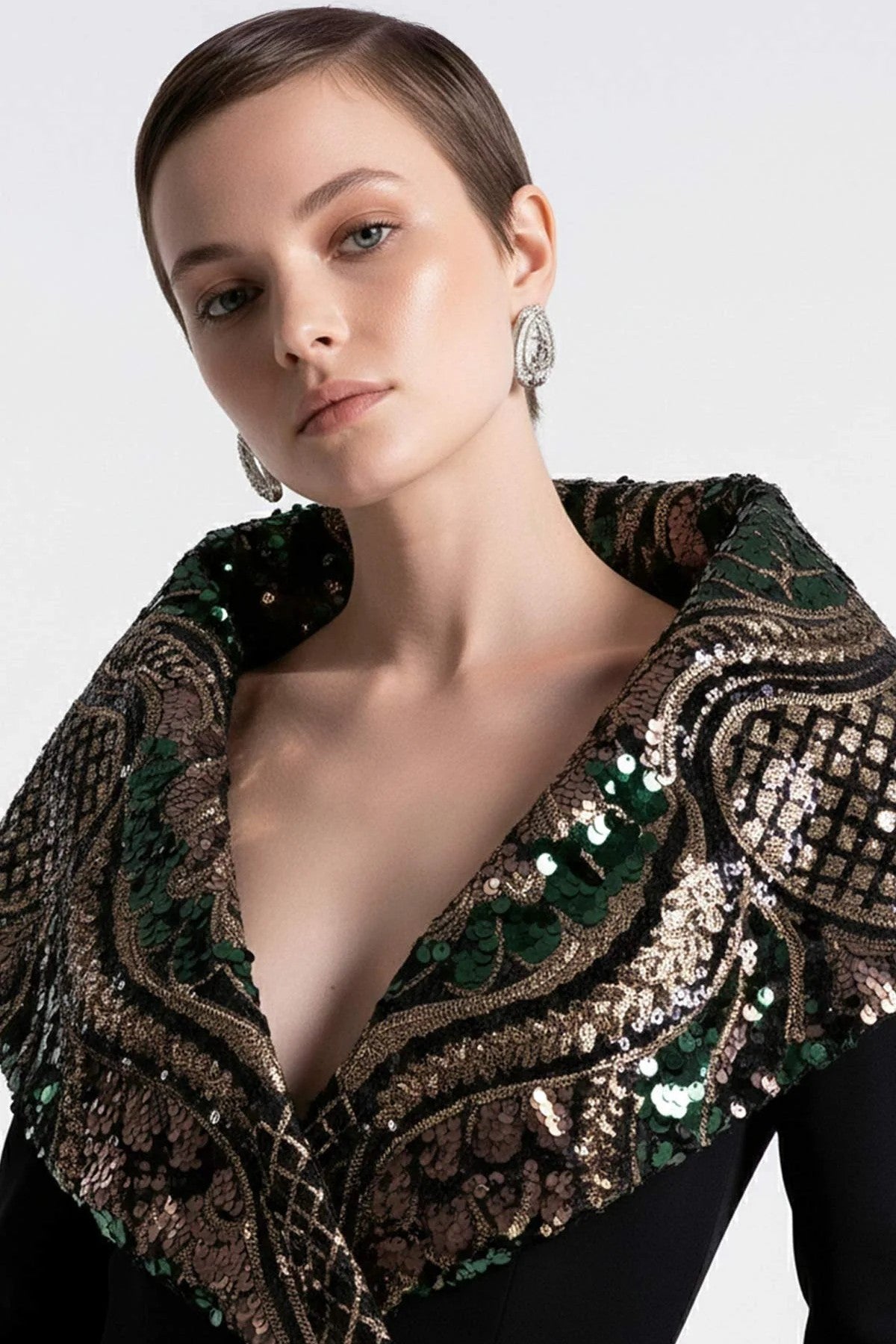 Black Embellished Collar Gown