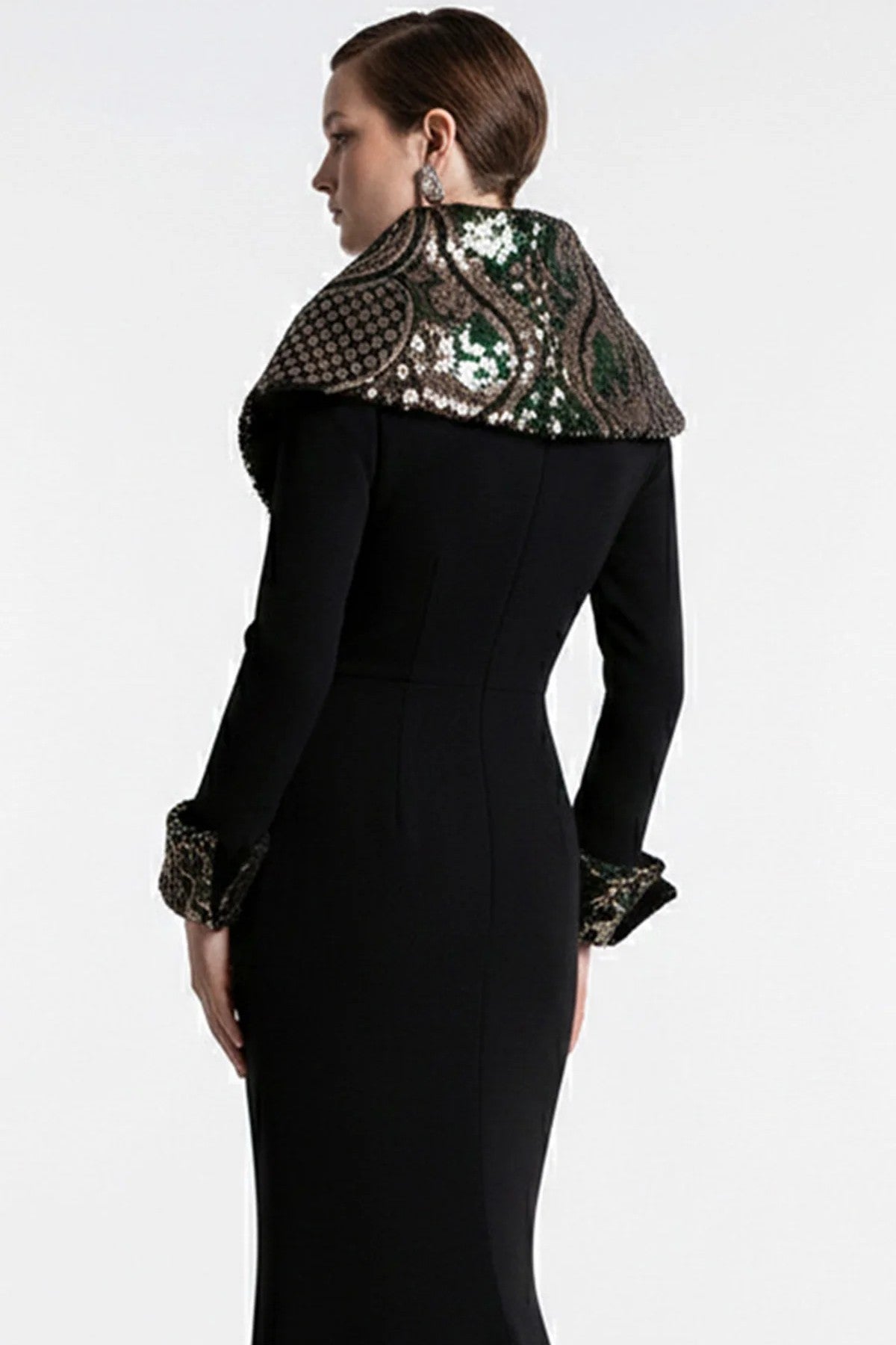 Black Embellished Collar Gown