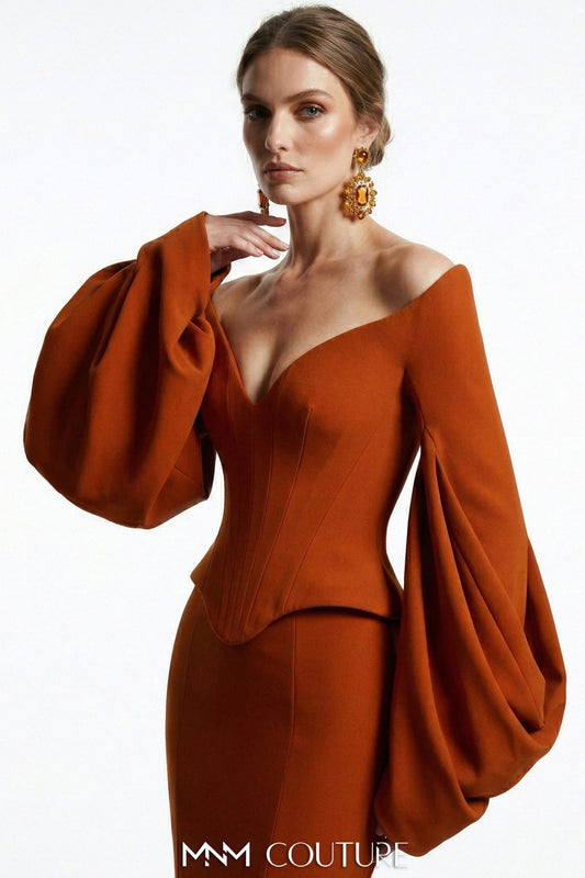 Corseted Off-Shoulder Crepe Mermaid Gown