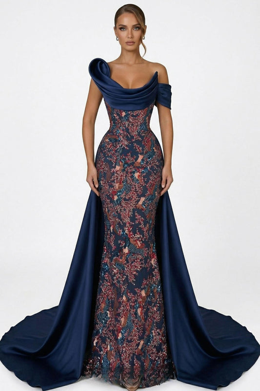Sequined Mermaid Gown with Overskirt