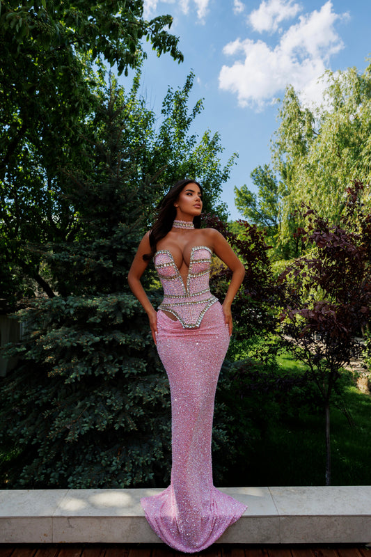 Strapless Neck Collar Gown