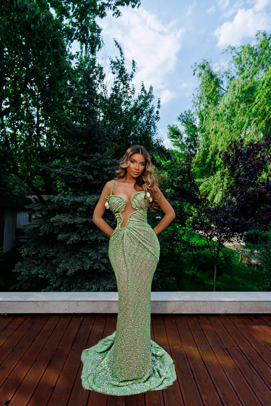Sleeveless Illusion Detail Gown