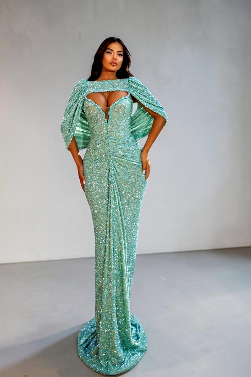 Beaded Capelet Gown