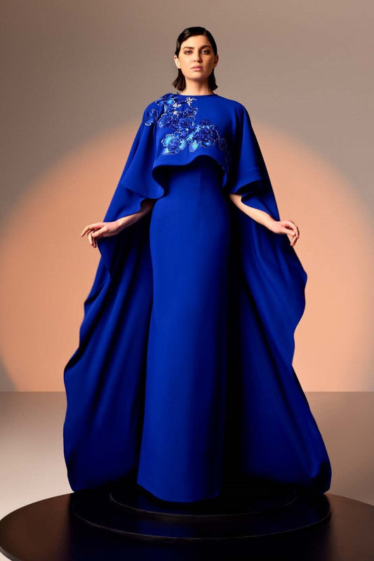 Crepe Cape Gown with Lace
