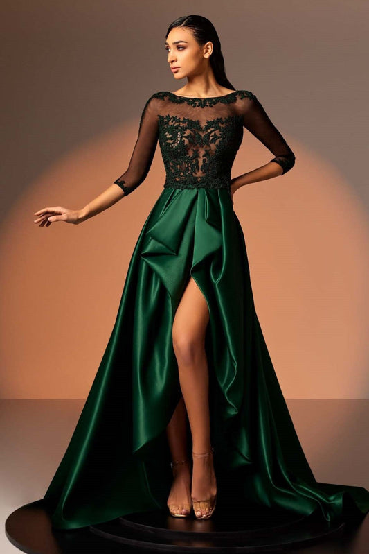 Satin and Tulle Embroidered Gown