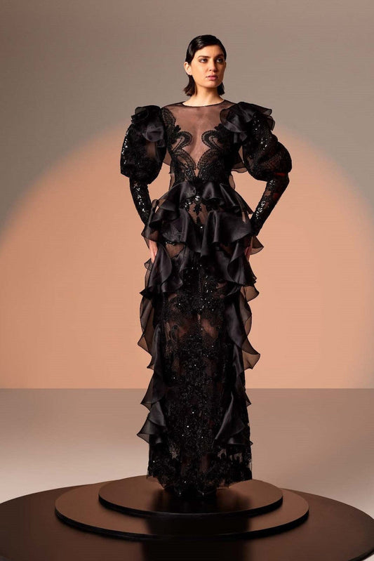 Organza with Lace Ruffled Gown