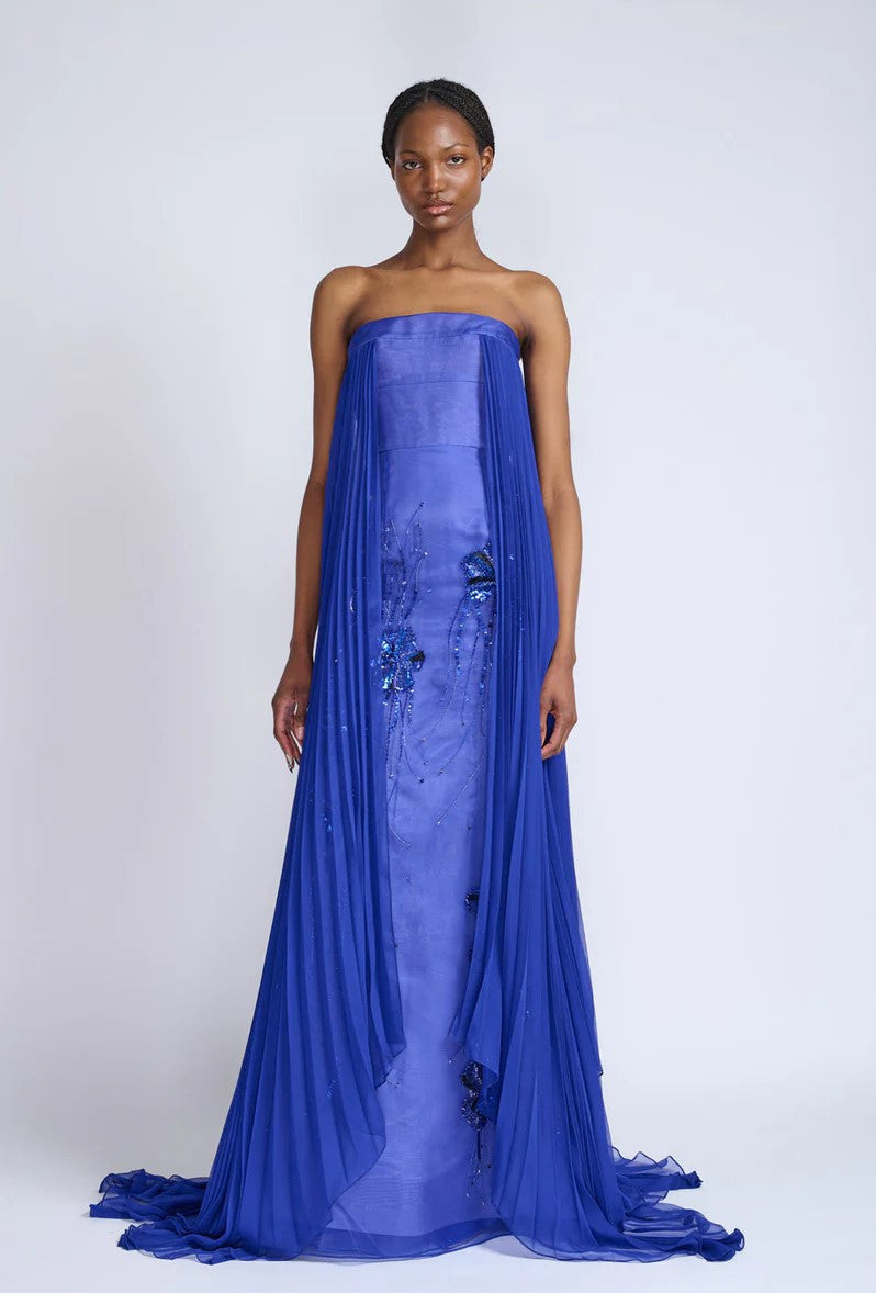 Yves Blue Organza and Chiffon Gown