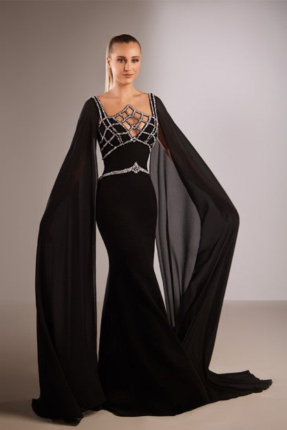 Cape Sleeve Crepe Dress