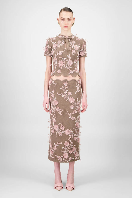 Floral Wool Blouse & Skirt