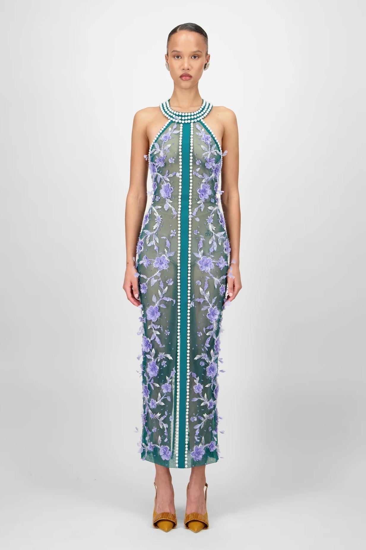 Floral Beaded Midi Dress