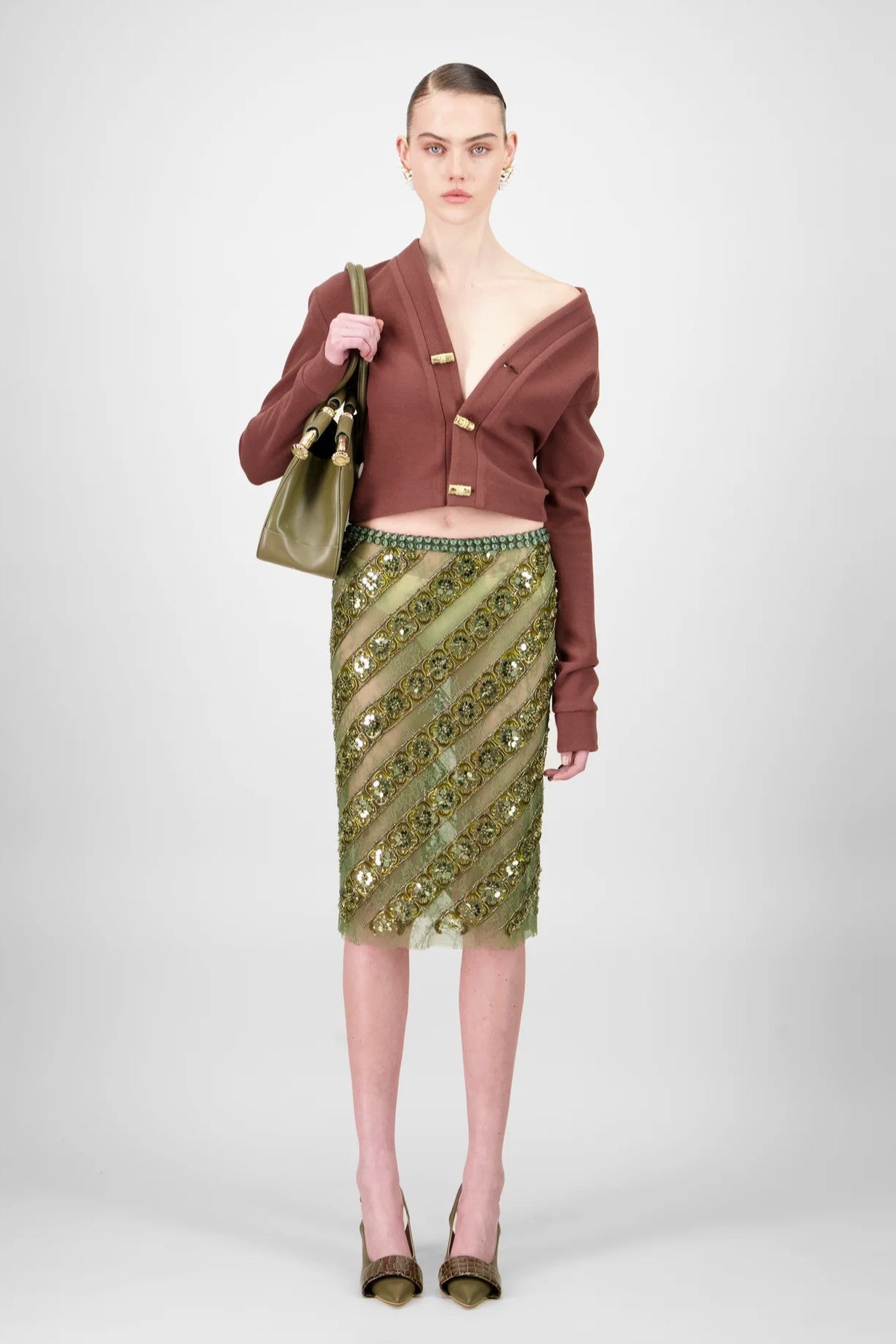 Cropped Cardigan & Beaded Skirt