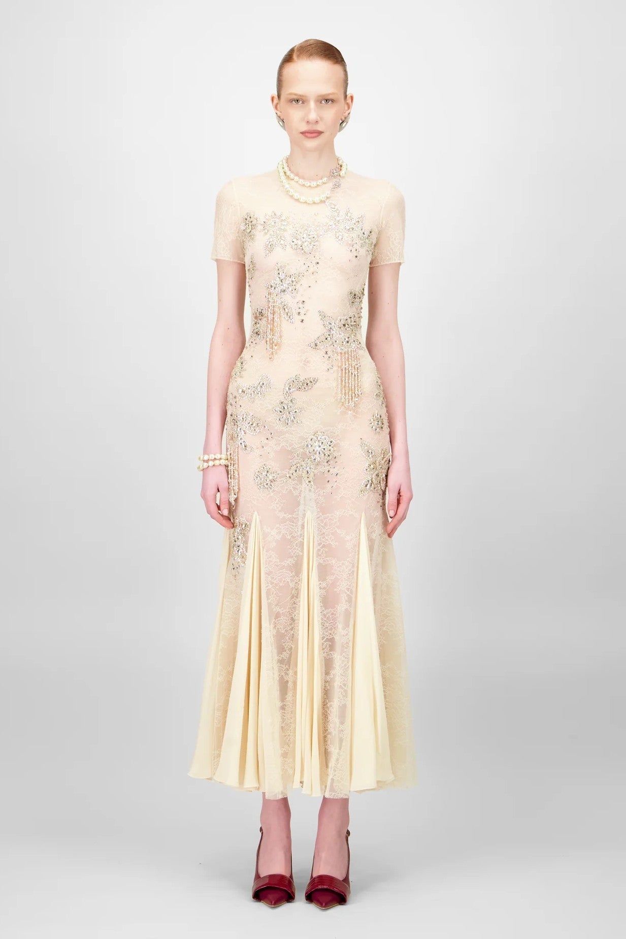 Crystallized Lace Midi Dress