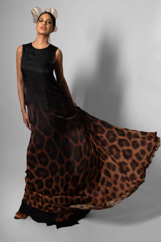 Vestido largo de leopardo sin mangas