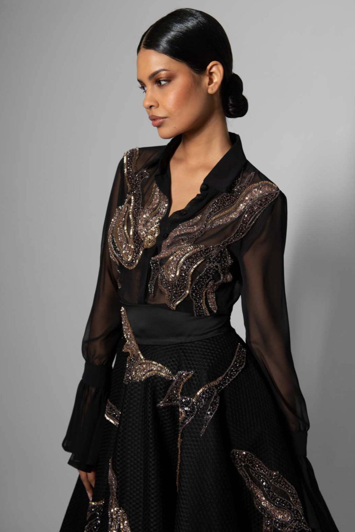Sheer Sleeve Embroidered Blouse